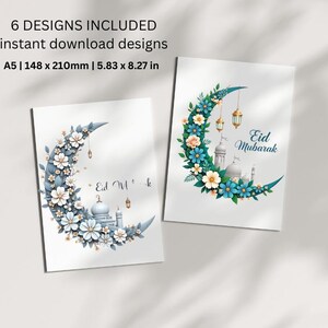Cartão Eid Mubarak para impressão | Cartão de felicitações islâmico digital para download | Cartão Eid minimalista | Presente islâmico | Tamanho A5