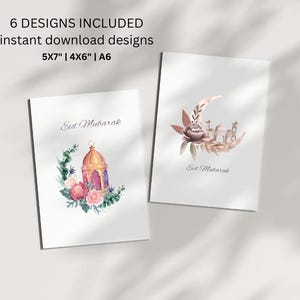 Cartão Eid al Adha elegante para impressão | Cartão de felicitações Eid para download digital | Cartão islâmico Eid Mubarak | Presente Eid para impressão faça você mesmo | Cartão Eid 5x7
