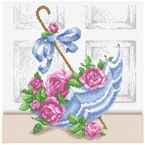 Umbrella DIY Bead embroidery kit, needlework craft kit with printed pattern, gift idea for her