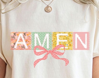 Bloemen patchwork Amen png: retro paasontwerp (digitale download)