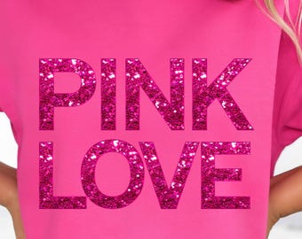 Różowy brokatowy obraz miłości PNG, grafika walentynkowa (pobieranie cyfrowe)