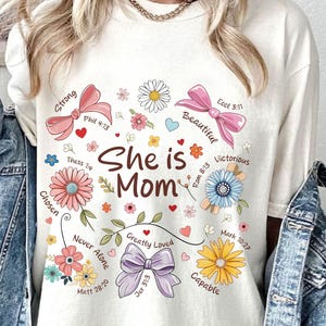 She is Mom Coquette Png, Christian Mama Png, Boho Floral Mama Png, Mom Png, Mother’s Day Gift Png, Wildflower Mama Png, Bible Verses Png