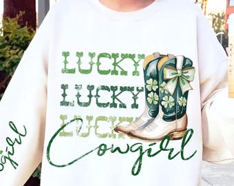 Szczęśliwe buty kowbojki PNG, wzór westernowy na Dzień Świętego Patryka (pobranie cyfrowe)