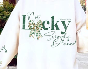 Chrześcijański Dzień Świętego Patryka PNG, Nieszczęśliwy, po prostu błogosławiony wzór kokardy koniczyny (natychmiastowe pobranie)