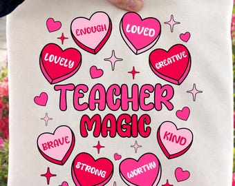 Retro Teacher Magic PNG, Różowy Walentynkowy Wzór Serca (Pobranie Cyfrowe)