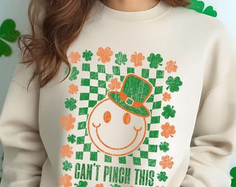 Zabawny uśmiech koniczyny na Dzień Świętego Patryka w formacie PNG, projekt koszulki retro (natychmiastowe pobranie)