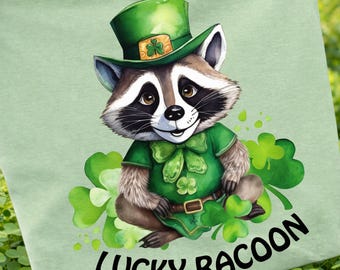 Szop pracz na dzień św. Patryka PNG, Clipart koniczyny (Natychmiastowe pobranie)