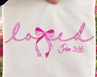 Wstążka brokatowa Loved John 3:16 PNG, chrześcijański wzór sublimacji (natychmiastowe pobranie)