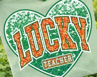 Błyszczący, szczęśliwy nauczyciel na Dzień Świętego Patryka w formacie PNG, projekt koszulki z koniczyną (pobranie cyfrowe)