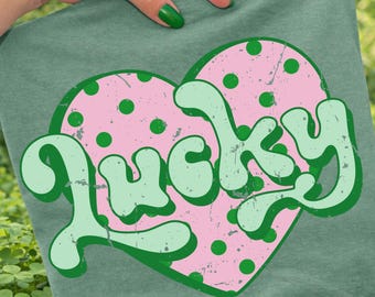 Retro Szczęśliwe Serduszko Koniczyna PNG, Projekt na Dzień Świętego Patryka (Pobranie cyfrowe)