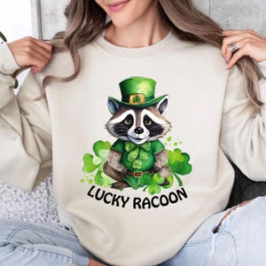 Lucky Racoon png, st patricks day, shamrock shirt, irish sweatshirt, st patricks day, clover, st patricks day svg, lucky charms, funny png