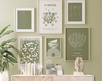 Sage Green Matisse Print Set, Boho Gallery Wall (Digital Download)