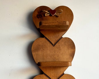 Heart Wood Wall Shelf, Wood Curio Display Shelf, Knick Knack Heart Shelf, Wooden Shelf Heart Shape, 3 Tier Wood Shelf, NortonAndYoung