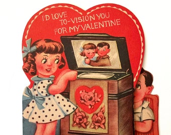 Vintage Diecut Valentine, Vintage I LOVE YOU Valentine, Girl and Boy Valentine, 1940s Valentine, Vintage Canadian Valentine, NortonAndYoung