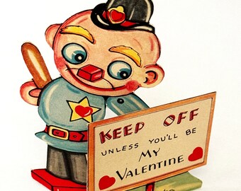 Policemen Valentine, Vintage Police Officer Valentine, Vintage Valentine, Mechanical Valentine Police Officer, 1940s Moveable Valentine Card