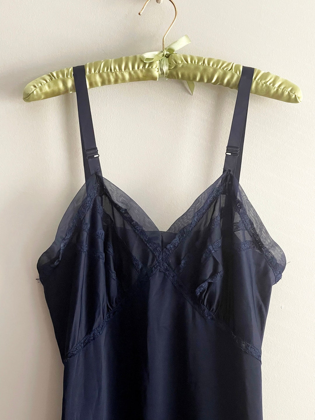 Vintage Navy Blue Full Length Dress Slip With Lace Navy Blue - Etsy