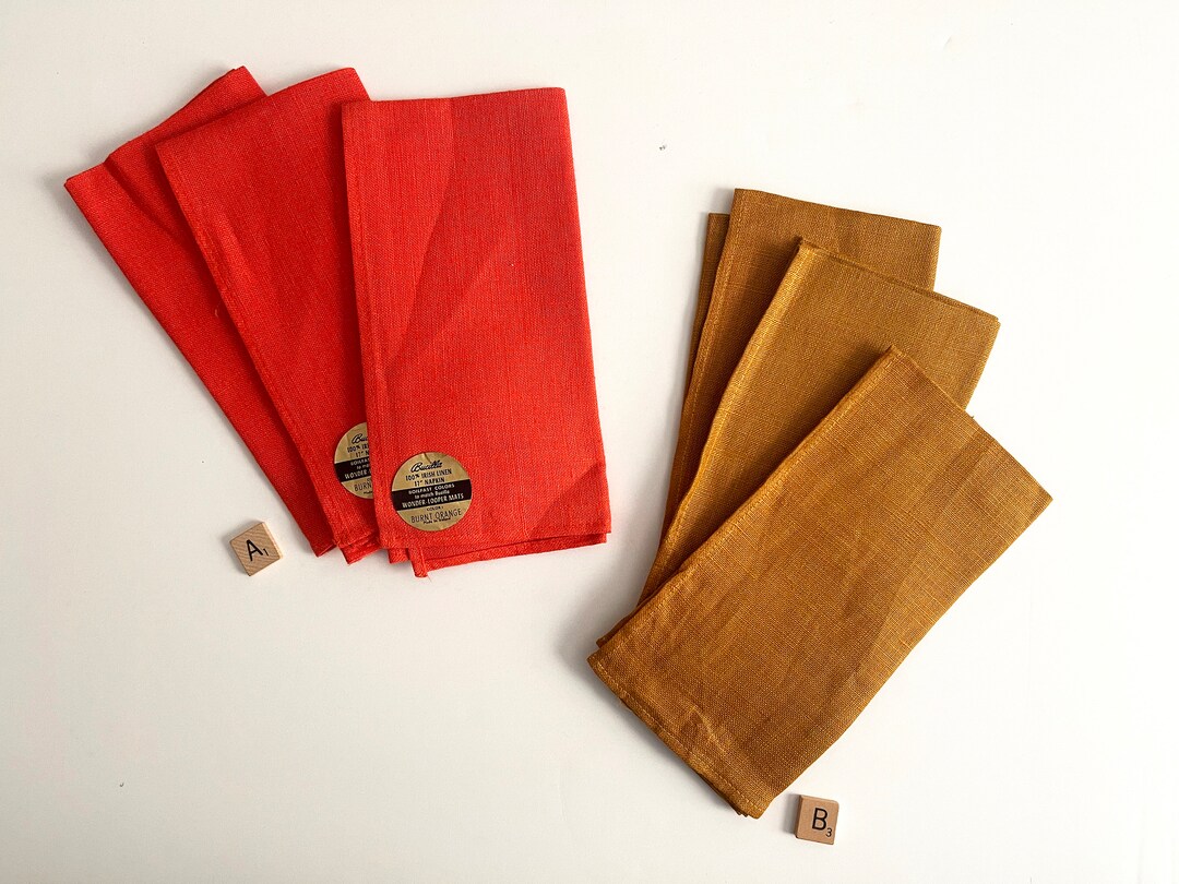 Irish Linen Napkins by Bucilla NEW Old STOCK Orange and Brown 17 Inch
