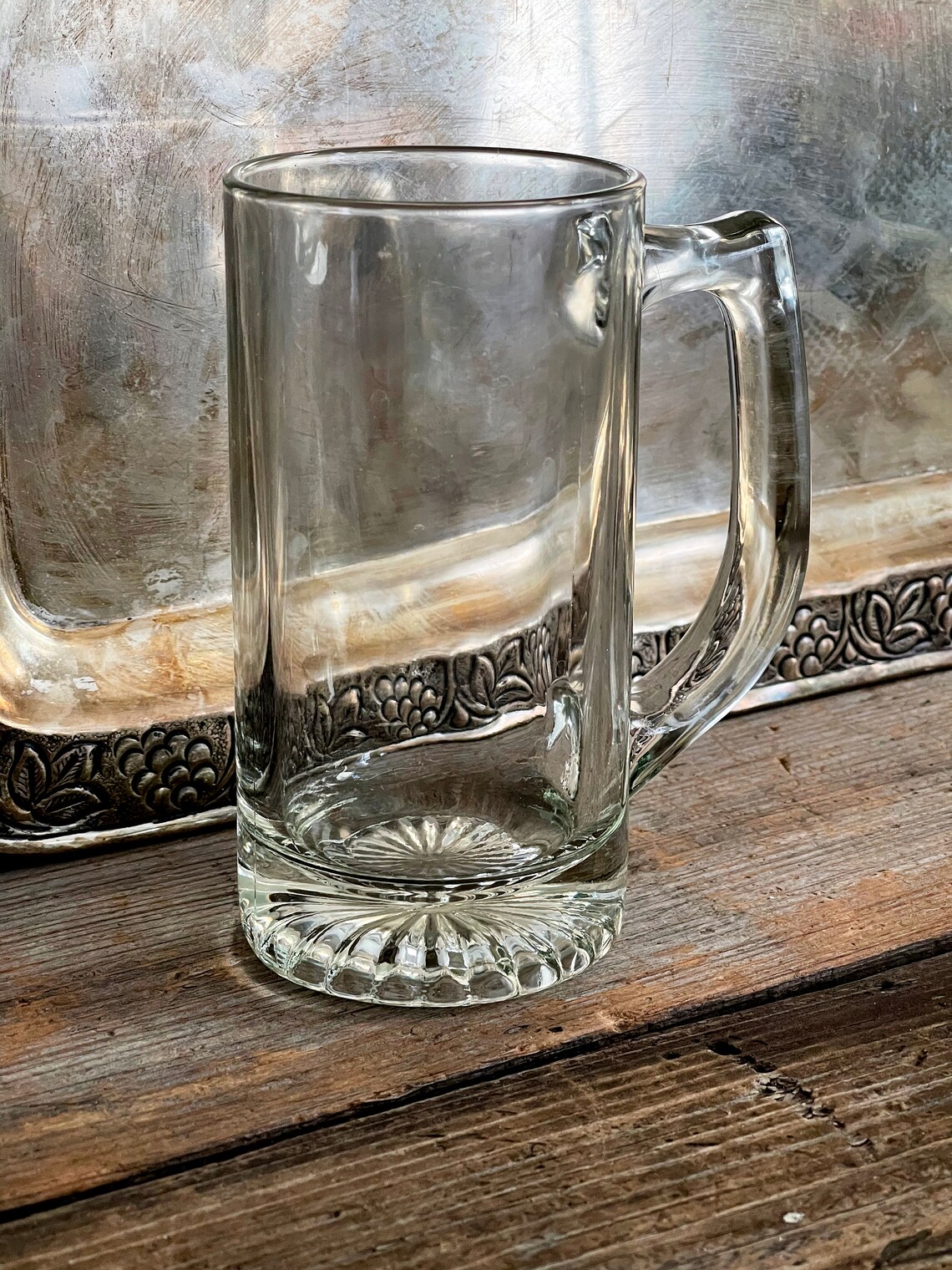 Vintage Glass Beer Mug Vintage Heavy Glass Beer Stein 12 Etsy