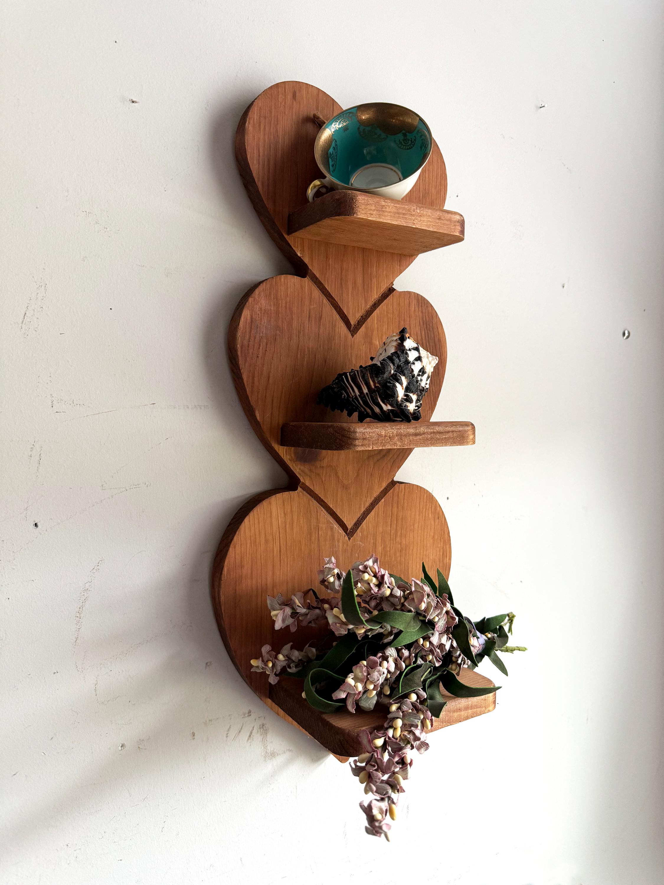 il_fullxfull.6379015898_733h.jpg Vintage Unbranded Triple Heart Wall Shelf Brown Rustic Wood Country Farmhouse main image 0
