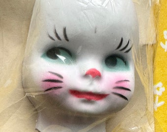 Vintage Plastic Bunny Face Hard Plastic NOS Hong Kong 2 pc, Vintage Doll Craft Head Supply, White Rabbit Doll Head, NortonAndYoung