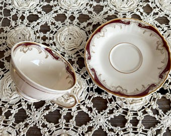 Syracuse China Vintage Footed Cup & Saucer Set 4 Radcliffe Pattern Federal Shape, NortonAndYoung