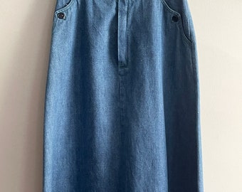 Vintage Denim Maxi Skirt, 70s Medium Wash Denim Maxi Skirt Sears Mates from Junior Bazaar Vintage Size 7 26 Waist, NortonAndYoung