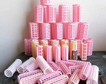 Vintage Hair Styling Plastic Rollers Pink 25, Vintage Curlers Pink 25