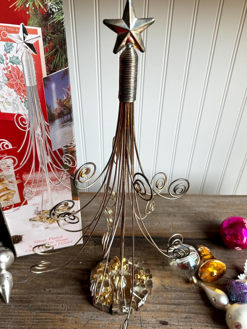 Godinger Vintage Silver Plated Xmas Tree Shape Card Photo Holder