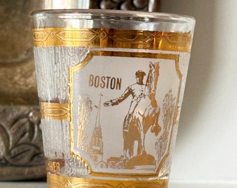 Culver 60s 22K Gold Boston Souvenir Shot Glass, Culver 22K Gold Shot Glass, Culver Shot Glass, Midcentury Barware, Boston Beantown Souvenir