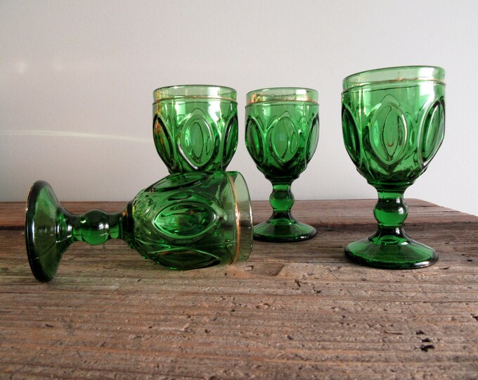 Vintage Green Cocktail Glasses Set of Four Small Green Liquor Etsy