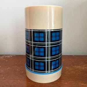 Vintage ALADDIN Thermos: Blue Plaid Wide Mouth, 16 oz