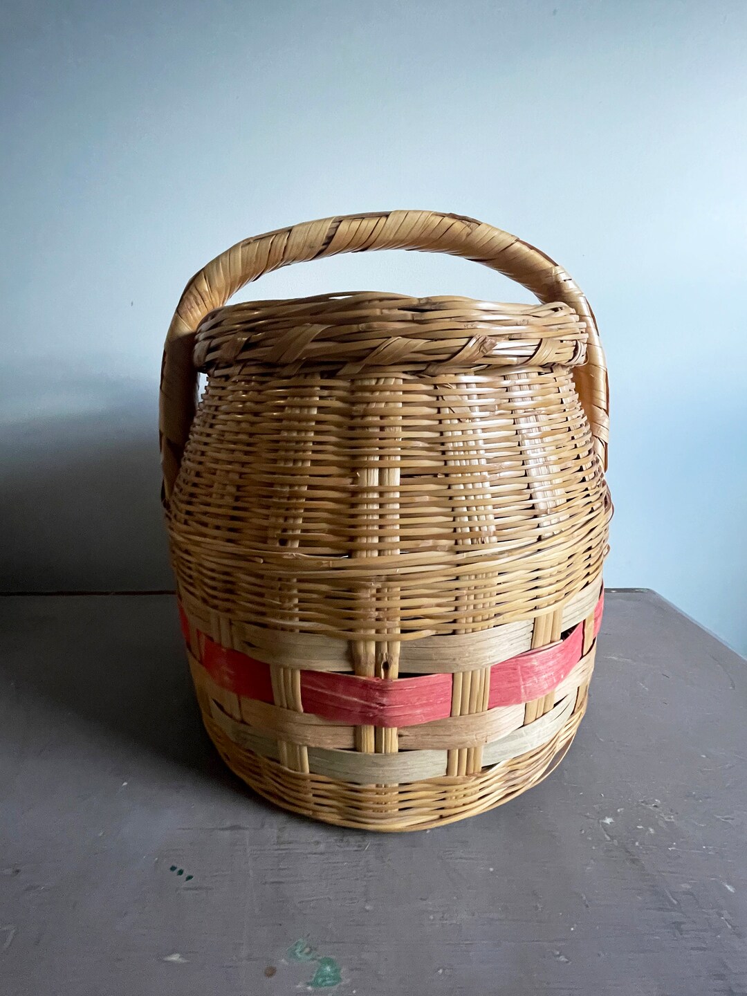 Vintage Market Basket With Lid and Handle, Vintage Basket With Handle