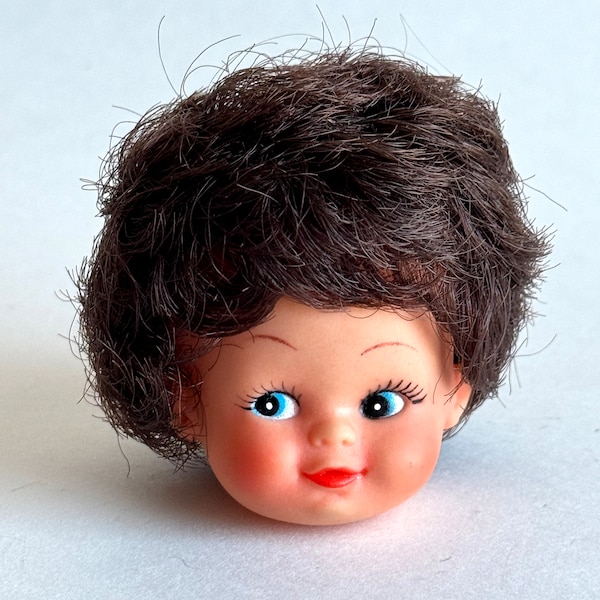 Vintage Plastic Doll Head with Hair Plastic NOS Taiwan 1 pc, Vintage Small Doll Head with Hair Craft Supply, Mixed Media, NortonAndYoung