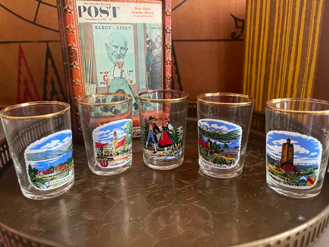 German Souvenir Shot Glass Set of 5 Vintage German Shot Glass Etsy