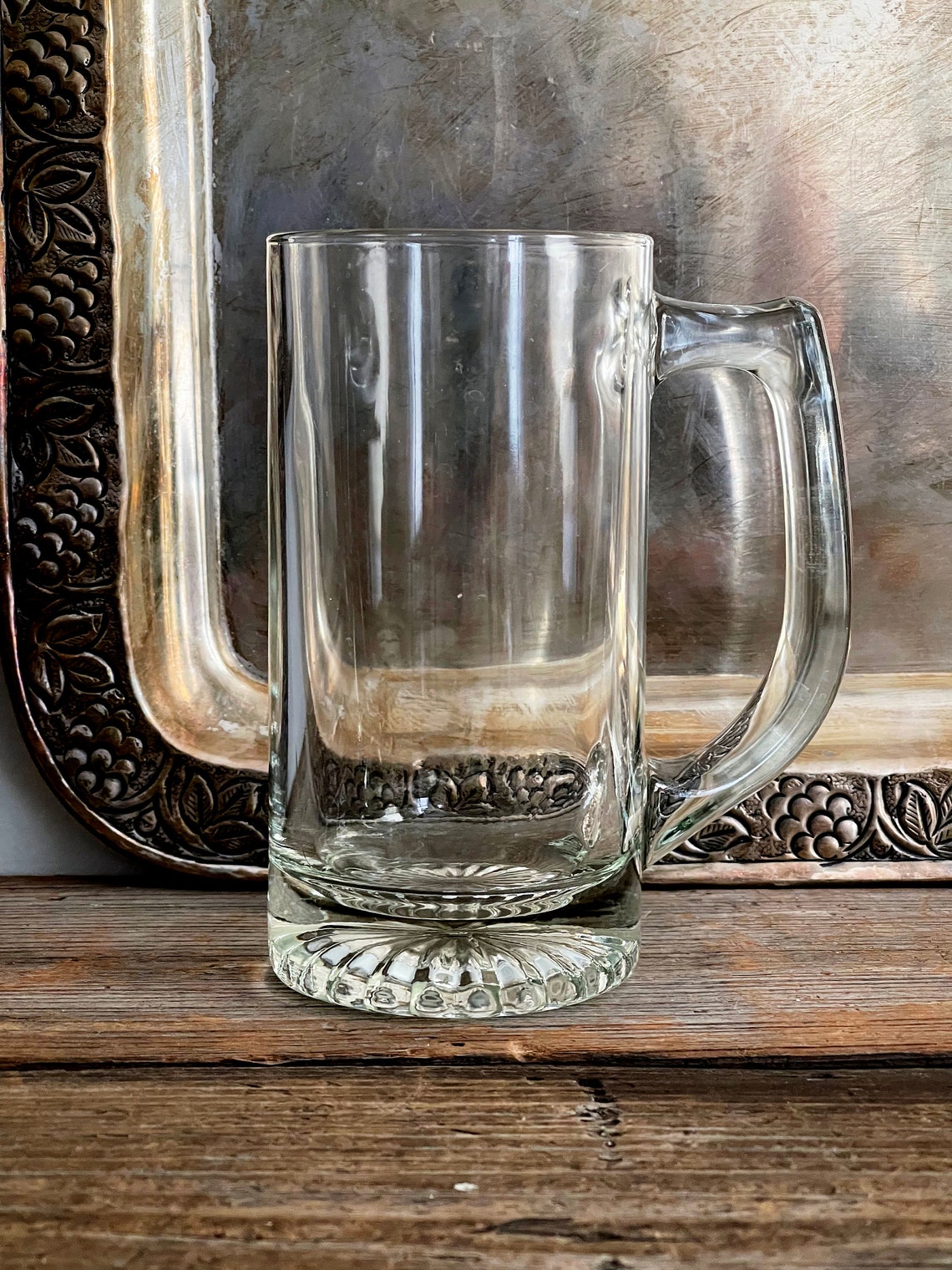 Vintage Glass Beer Mug Vintage Heavy Glass Beer Stein 12 Etsy