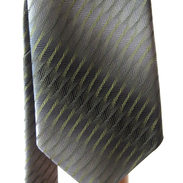 Mens Wembley Neck Tie Gray Green Striped 55L, SALE