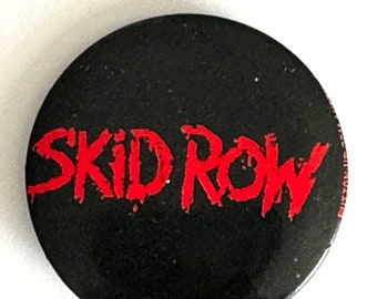 Vintage 80s Skid Row Pinback Button, Skid Row Pinback, Vintage Skid Row Pin, Heavy Metal Pinback, Skid Row Logotype Pin, NortonAndYoung