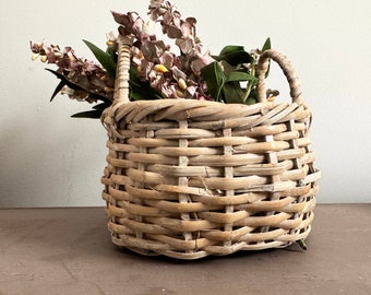 Vintage Flower Girl Basket, Small Willow Basket with Two Handles, Flower Girl Basket Rustic, Willow Wedding Basket, Vintage Wedding Basket