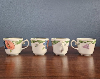 Rare Set 4 VILLEROY & BOCH AMAPOLA Breakfast Tea Cups 2.75" Size, No Saucers
