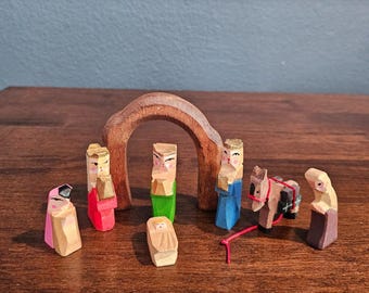 Vintage Lillian Vernon Carved Wood Wooden Nativity Wisemen Jesus Christmas Mary