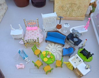 Lot 1980's Mattel "The Littles" Die-Cast Furniture 30 Pieces All Rooms