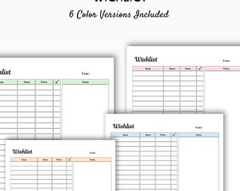 Wishlist Tracker Printable | Shopping Planner | Gift List Organizer | Birthday Wishlist | Things To Buy List Template | A4 A5 Letter PDF