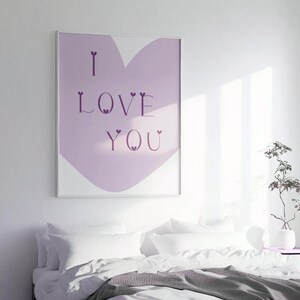 Romantische afdrukbare muurkunst - roze hart ik hou van jou decor - Valentijnsdag cadeau digitale print - ik hou van jou quote kunst - romantische woondecoratie
