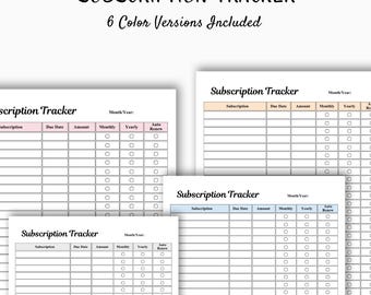 Abonnement-Tracker Printable | Vorlage für ein monatliches und Jahresabo | Rechnungs- und Spesenbuch | Buchhaltungsplaner | A4 A5 Letter PDF