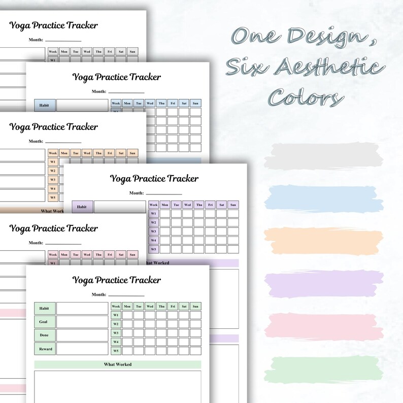 Yoga Practice Tracker Printable | Weekly, Monthly Yoga Habit Log | Goal ...