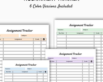 Assignment Tracker Printable | Student Planner | Homework and Grade Log | School & Study Organizer Template | A4 A5 Letter PDF