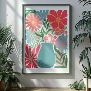 Floral Vase Wall Art – Digital Download Print – Colorful Flower Poster – Boho Botanical Art – Instant Printable – Modern Home Decor