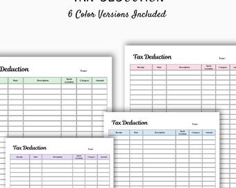 Tax Deduction Tracker | Tax Organizer | Expense and Receipt Log | Small Business Finance Planner | Accounting Template | A4 A5 Letter PDF