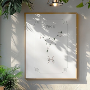 Pisces Zodiac Sign Wall Art – Minimalist Pisces Wall Art, Boho Constellation Poster, Astrology Sign Printable Gift, Pisces Star Sign