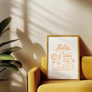 Arte mural de Aloha Surf: Impresión digital de verano tropical, póster de cóctel playero, decoración de tortuga con ambiente oceánico, frase playera, regalo para amantes de la playa